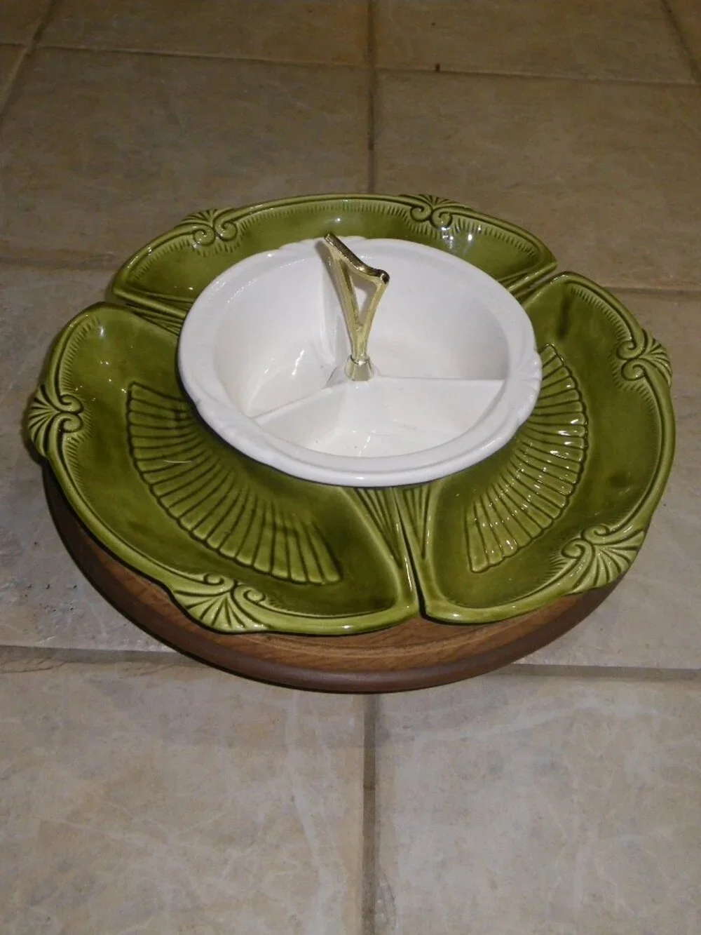 California Pottery Limited Edition Hors d'oeuvre 5 pc Set w/ Wooden Lazy Susan